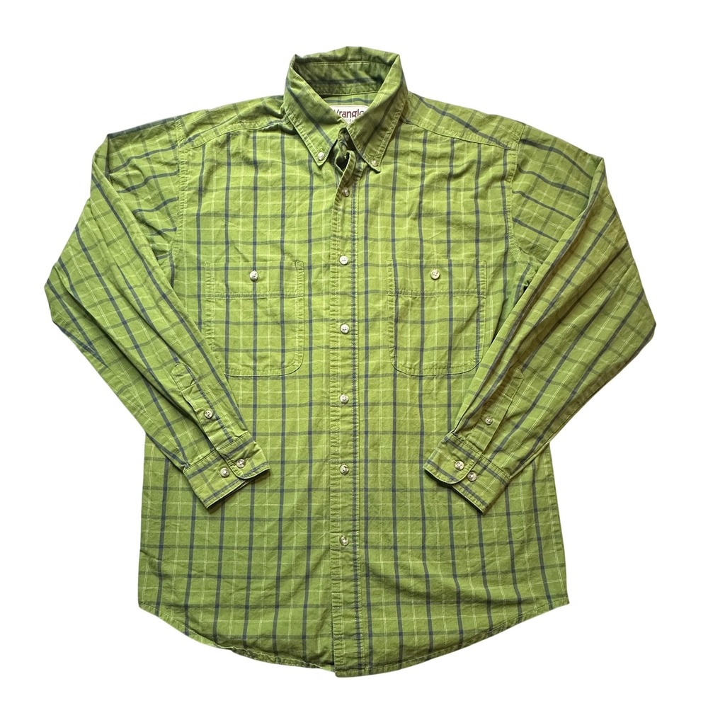 Wrangler Rugged Wear Shirt Mens Medium Green Plaid Wrinkle Resist Button Down